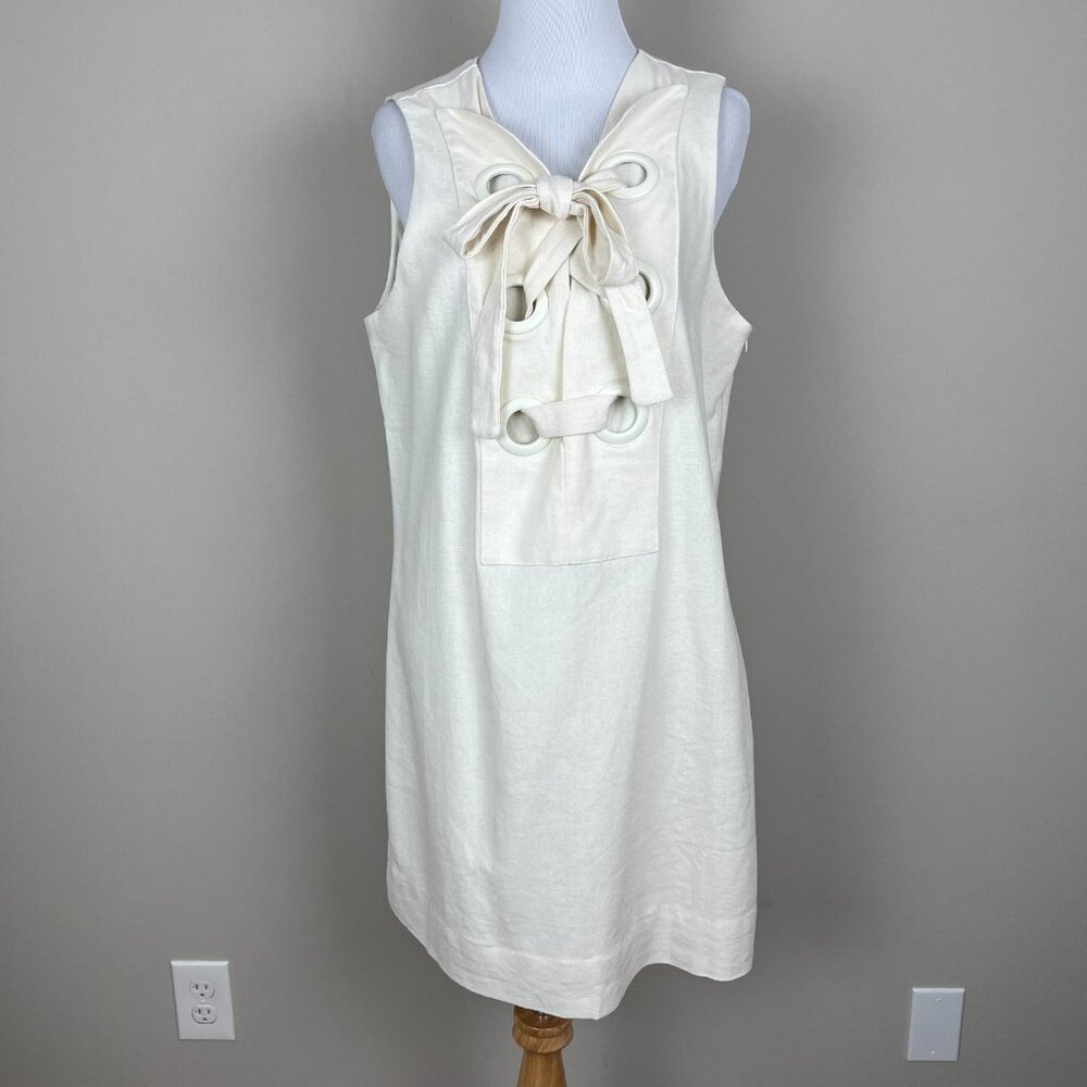 Hyacinth House Tuckernuck‎ Mini Dress Womens Medium Ivory Linen Cotton Lace Up M